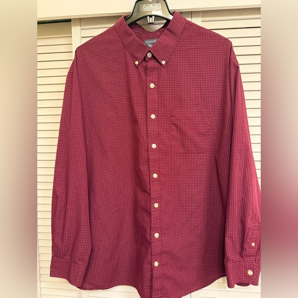 Van Heusen Men’s 3XL Red Casual Button Down Shirt Long Sleeve